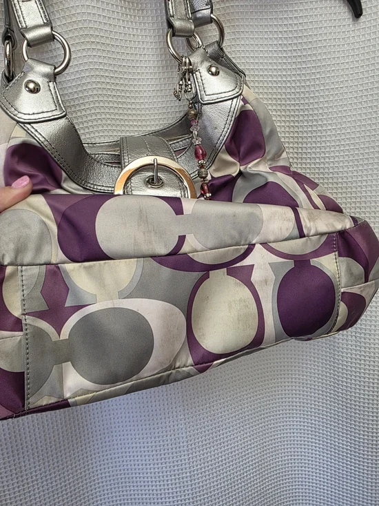 Coach Purple Signature Pattern Shoulder Bag with Silver Trim USED - Picture 3 of 12